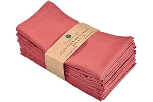FINGERCRAFT Cloth Napkins,Cotton Linen Blend Fabric 12 Pack, Premium Quality, Mitered Corners for Every Day Use Napkins are Pre Shrunk and Good Absorbency Color (Coral)