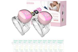 ELECTRI-HQ Tiralatte Elettrico Indossabile Portatile ，4 Modalità e 12 Livelli，Tiralatte Neonati Elettrico con Display LCD, Silenzioso Indolore,10 Sacchetti per la Conservazione del Latte Gratuiti (rosa(2pcs))