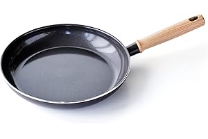 GreenChef Vintage Poêle à Frire en Céramique Antiadhésive de 28 cm, Poignée à Apparence en Bois, Sans PFAS, Compatibles avec l'Induction, Va au Four, Va au Lave-Vaisselle, Gris