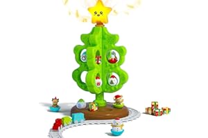 KIZJORYA Mio Primo Albero di Natale per Bambini, Giocattolo Montessoriano Musicale con Luci e Decorazioni, Set di Trenini in Miniatura, Giocattoli a Rulli, Burattini da Dito, Regali Natale per Bambini Bambina