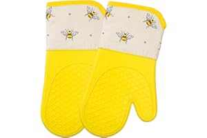 SiXsigma Sports Oven Gloves Heat Resistant Silicone Shell Waterproof - Quick Dry Oven Mitts for BBQ, Cooking, Baking And Grilling Set of 2 (Bumble Bees, 33X17 CM)