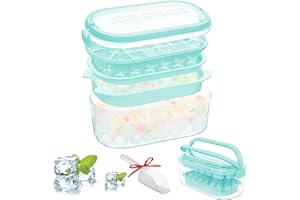 Cubiteras para Hielo con Tapa Molde Hielo Hielera-bandeja sin Homhut con Contenedor para 54pcs Ice Cube para Cócteles/Whisky/Vino/Fruta/Puré De Frutas/Helado(Azúl)