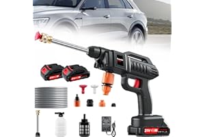 LEADGOODS Cordless Pressure Washer, 21V 1500W Portable Power Washer, Rechargeable Battery Pressure Washer with 5M Hose, 2 Nozzles, 60Bar/870PSI High Pressure Washers for Car Floor Patio Garden Cleaning Watering
