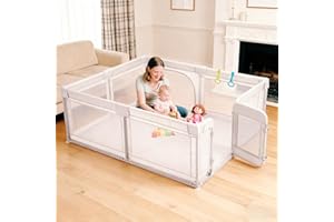 DORA DOTEY Baby Playpen with Adult Door, Padded and Sturdy Steel Frame, Visible Mesh Walls, Swing Door with Secure Locking, 150x180cm Baby Fence Play Area Play Pen for Indoor & Outdoor