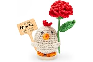 Yiminu.DS Geschenk für Mama, Beste Mama Geschenke Mutter Geschenk – Muttertagsgeschenk Geburtstagsgeschenk, Positive Gestrickte Nelken-Blume mit Küken Figur + Karte, für Muttertag, Mama