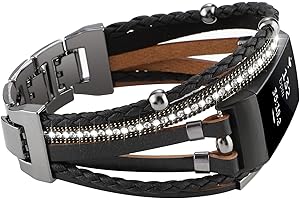 YONWORTH Posh Leather Band Compatible with Fitbit Charge 4 Charge 3 Bands, Women Boho Bracelets Wristbands Jewelry Multilayer Wrap Strap Band Replacement for Charge 4/ Charge 3/ 3SE Accessories