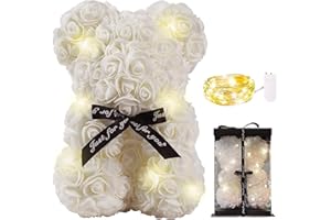 MERIDIANA STORE Meridiana - Orso di Rose Orsetto di Rosa Orsacchiotto Altezza 25 cm Teddy Bear Idea Regalo Regali per Lei Fidanzata Orso rose Bianche Compleanno Anniversario idee regalo San Valentino con LED (Bianco)