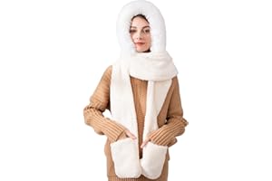 keyaway Invernali Sciarpe Cappello Guanti Donna, 3 In 1 Caldo Sciarpa con Cappuccio Tasche Earflap,Guanti caldi del cappello per donne (bianca)…