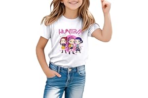 GÉNÉRIQUE T-Shirt à Manches Courtes pour Fille Garçon Kpop D-Demon H-Hunters Huntrix Huntr/X Tee Shirt à Manche Courte Col Rond Graphique Enfants Mode Filles Mignon T-Shirt Hauts Décontractés 2-14 Ans