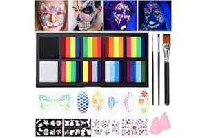 Janolia Body Painting, 34 Colori UV Truccabimbi Kit Anallergici Atossici con 3 Pennelli, Neon Trucca Bimbi Professionali, Trucco Viso Bambini, Face Painting Bambini per Halloween, Carnevale, Pasqua