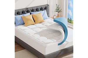 ABENE Double Memory Foam Mattress Topper for Back Pain Relief, Mattress Topper Double Bed with Extra Deep Pocket, Washable Pillow Top Cover with OEKO-TEX & CertiPUR-US (White, 135x190cm)