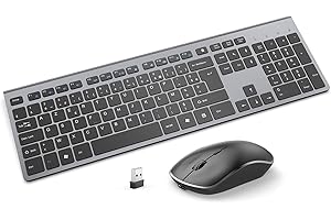 JOYACCESS Ensemble Clavier Souris sans Fil,AZERTY Clavier Souris Fil avec Batteries Rechargeables,Connexion 2,4 GHz Stable, Ergonomique Silencieuse Idéal pour PC,Ordinateur Portable-Gris foncé