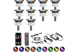 GEYUEYA Home 10 Pack Led Decking Lights RGBW Waterproof IP67 Multicolor Ø45MM 12V WiFi Function LED Deck Lights with Remote Control for Terrace/Patio/Path/Garden