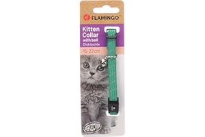 FLAMINGO katzenhalsband - Kitten Elza grün 15–22 cm – elastisches Nylon reflektierend mit Glöckchen
