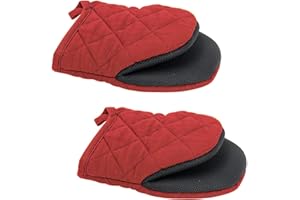 Ulable 2 Pack Mini Oven Mitts Heat Resistant Non-Slip Neoprene Cotton Golves with Hanging Loop for Microwave and Oven (Red)