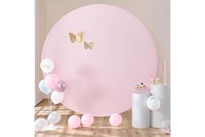 Htper Sfondo rotondo in poliestere, 220 cm, colore rosa, sfondo fotografico bianco, per baby shower, matrimonio, festa di compleanno, decorazione banchetto, eventi, CP550803