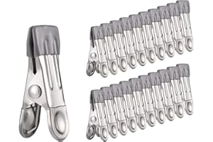 Phoetya 30Pcs Stainless Steel Clothes Pegs, Multifunctional Non-Slip Metal Laundry Pegs Clothes Pins Clips for Sock, Shoes, Towel, Food Sealing, Photos