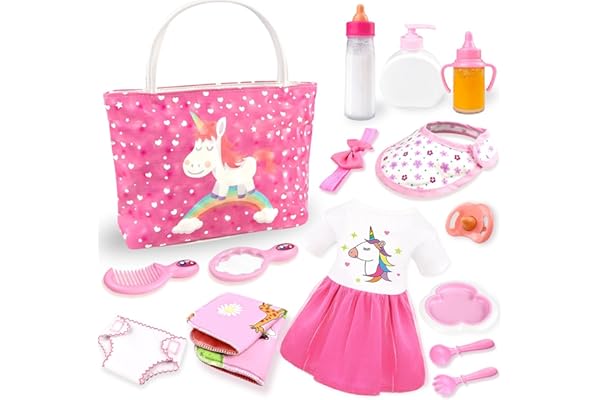 BNUZEIYI Accessoires pour Poupées - Kit d'alimentation et de Soins pour poupées avec Couche Sac a Langer Poupee et biberons pour Filles, Cadeaux Jouets vêtements pour poupée de 36-42cm et 18 Pouces