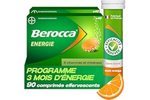 Berocca Energie Orange - Multivitamines et Minéraux - Vitamine C, B3, B5, B1, B12, Calcium, Magnésium et Zinc - Complément alimentaire - Aide à réduire la fatigue - 2x45 comprimés effervescents