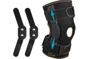 AOOWU Opaska na kolano na zawiasach, regulowana otwarta rzepka na ból kolana, stabilizator kolana na zawiasach z równoległymi paskami i dwustronnymi stabilizatorami