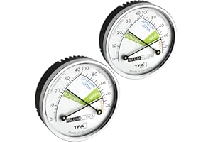 TFA Dostmann Thermo Analoges Thermometer Hygrometer mit Metallring, Luftfeuchtigkeitsmessgerät, Mehrfarbig, L 71 x B 23 x H 71 mm, 2er Set