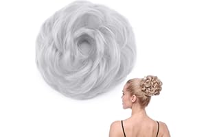 SEGO Moño Postizo Grueso Rizado Pelo Sintético Se Ve Natural [Gris Plateado] Recogido Coletero Extensiones Coleta Postiza Ondulada (45g)