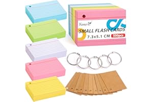 Koogel A8 Small Revision Cards, 500PCS Index Cards Flash Cards 75x45mm Flashcards Assorted Colours Record Cards On a Ring for Study Office NotePads School Learning Memo