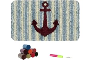 ROCKY&CHAO Kit de tapis à crochet pour bricolage, bricolage, tapis, fabrication de tapis, coussins, kits de crochet pour la décoration de la maison, ancre de bateau, 62 x 40 cm