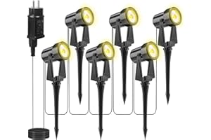 Totofac Focos Led Exterior, 20m 6x2W LED Focos Jardin con Estaca,COB Blanco Cálido 3000K 1800lm 27V IP65 Impermeable, Focos de Jardín al Aire Libre Iluminación de Caminos para Césped, Patios