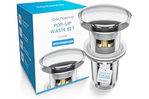 Bächlein Uniwersalny zestaw odpływowy z przelewem do umywalki, chromowany zawór pop up, z 3 uszczelkami, zaworem odpływowym, z instrukcją obsługi