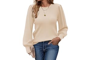 Zeagoo Pullover Damen Rundhals Strickpullover Winter Elegant Pulli mit Puffärmel Herbst Strickpulli Casual Sweatshirt Gestrickt Oberteile S-XXL