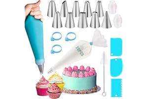 Fiambrera Spritzbeutel mit Tüllen 40 Stück, Spritztüllen Set, Torten Zubehör mit Spritztüllen Edelstahl, Silikon Spritzbeutel für Cupcakes, Torten Dekorieren, Kuchen