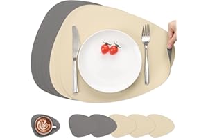 Myir JUN Skórzane maty stołowe i podstawki, podkładki okrągłe PU wodoodporne dwustronne maty kuchenne maty do kawy antypoślizgowe zmywalne podkładki i podkładki zestawy 6 (zestaw 6 sztuk, szara