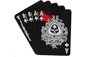 TOPT MILI ecusson as de Pique Carte Poker Tete de Mort Pirate Skull Crane Moto Biker thermocollant 10x10cm patche Insigne Biker