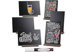 ONUPGO Mini tabliczki kredowe, tabliczki kredowe, vintage, drewniane, na tablicę stołową ze stojakami, dekoracyjne mini tabliczki na stół, małe tablice, tablica z wiadomościami, zestaw 6 szt