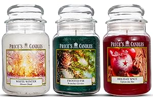 Price's Candles Set of 3 Large Jar Candles - Frosted Fir, Holiday Spice, White Winter | Long-Lasting, Clean-Burning Scented Candles for Home | 450-Hour Burn Time Candle Bundle Gift for Women & Men