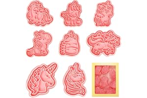 SIPHUS Emporte Piece Licorne, 8pcs Moule Biscuit Set, 3D Emporté Pièce Patisserie Enfants, Moule à Cookie en Plastique, Biscuit Cutters Unicorn pour Fondant, Décoration de Gateau