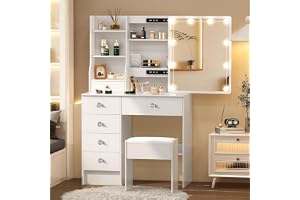 Aovquof Sminkbord med LED-belysning, toalettbord med spegel för make-up, sminkbord med spegel, 3 färger med justerbar ljussty