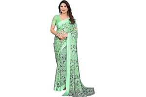 ETHNICMODE Indian Saree For Women Printed Georgette Light Weight Party Wear Light Green Sari With Unstitched Light Green Blouse Piece-1203