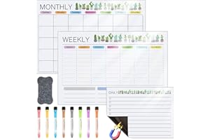 FoiiLiio Confezione da 3 Lavagna Magnetica Frigo, Lavagna Magnetica da Parete con 8 Penne Lavabili e 1 Gomma per Frigorifero, Pianificare I Pasti, per Scuola Ufficio Casa