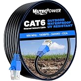 MutecPower 50m Outdoor Waterproof CAT6 Cables - CCA - Direct Burial Ethernet Network Cable - 250MHz - 50m