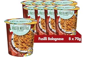PASTA NOSTRA DI BOLOGNA Pasta Nostra Instant Pasta Pots, Authentic Italian Classic Bolognese Fusilli Pasta, Convenient & Quick Meal Solution, Pack of 8 x 70g Servings, Made in Italy, Ready to Eat in Just 5 Minutes