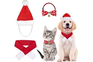 MELLIEX Pack of 3 Christmas Cat Costume Dog Costume with Christmas Hat Bow Tie Collar Neckerchief Pet Christmas Clothing Dogs Cats Costume Accessory Set