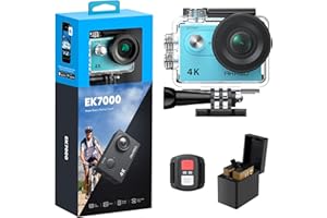 AKASO EK7000 Cámara Deportiva 4K 30FPS - 20MP Cámara de Acción Ultra HD Gran Ángulo 170° con Control Remoto, Cámara Sumergible Acuática 30M Impermeable con Kit de Accesorios - Azul