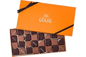 CHOCOLATS LOUIS - Coffret chocolat 32 Pralinés - Chocolat Noir et Lait - Chocolat a offrir - Coffret cadeau - Fabrication Française Artisanale - 100% Beurre de Cacao