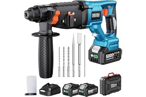 Seesii 3.2J Martillo Perforador a Batería: 850W Potente, 2 Baterías 5000mAh, Taladro Percutor a Bateria 3 en 1 (Taladro/Perforador/Cincel), Kit Completo con Maletín SDS-Plus