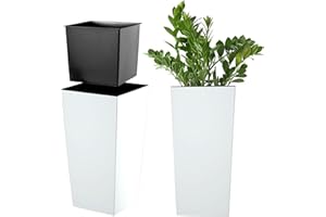 ‎KADAX KADAX Pflanzkübel mit Innentopf, Höhe 46.5cm, Weiß-glatt – Wetterfester Blumentopf für Innen & Außen, ideal für Garten, Balkon & Terrasse, zum Bepflanzen, Dekorieren und als stilvoller Übertopf