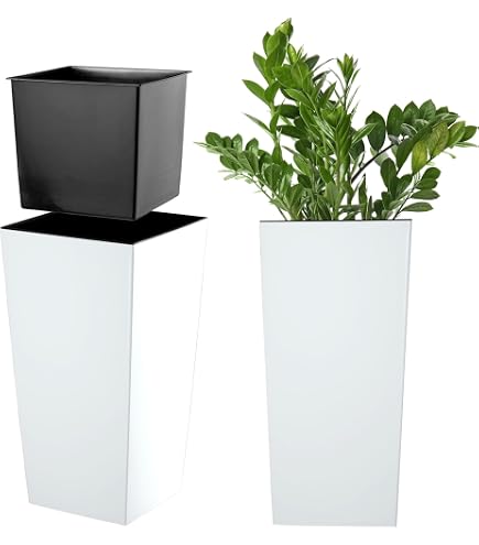 Vaso alto moderno di design 33x33 H70 in polimero antracite resistente per interno ed esterno - Made in Italy - Monacis