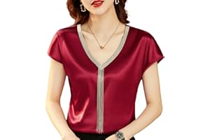 JUKETRON Camicie e Camicette da Donna alla Moda Top in Seta con Scollo a V e Maniche a Pipistrello in Raso per Donna Elegante da Ufficio Casual Ampia