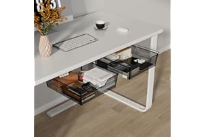 smusei Lot de 2 tiroirs auto-adhésifs sous le bureau en maille métallique cachée sous la table pour dossiers et papier, 33 x 31 x 9,5 cm, noir